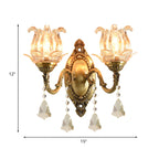 Traditional Semi-Open Flower Sconce 1/2-Light Clear Glass Wall Mount Lighting in Brass