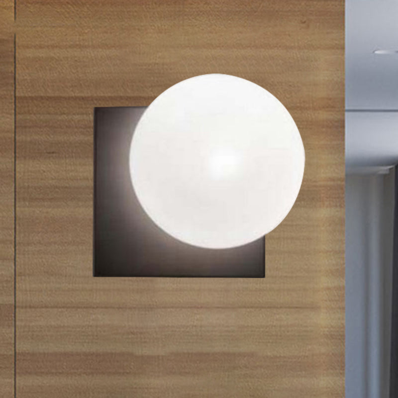 Modern 1 Light Wall Sconce with White Glass Shade Black Ball Wall Mounted Light Fixture