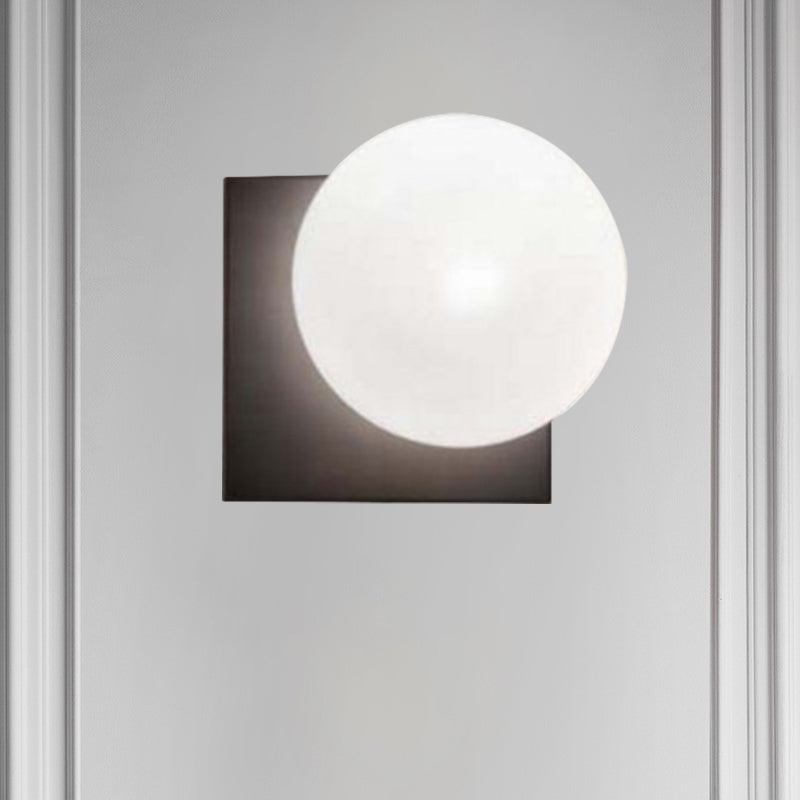 Modern 1 Light Wall Sconce with White Glass Shade Black Ball Wall Mounted Light Fixture