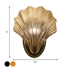 Single Scalloped Shell Wall Lamp Country Style Black/Gold Ribbed Glass Sconce Lighting Fixture