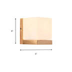 Hotel Restaurant Cube Wall Lamp Opal Glass Wood 1 Light Japanese Style White Wall Lamp