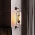 Cognac Glass Black Wall Lamp Oblong 1 Bulb Colonial Wall Mounted Light with Inner Column Mesh Screen, 5"/6" W