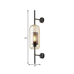 Cognac Glass Black Wall Lamp Oblong 1 Bulb Colonial Wall Mounted Light with Inner Column Mesh Screen, 5"/6" W