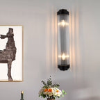 Pipe Wall Mounted Lamp Modern Style Clear Crystal and Metal 2 Lights Sconce Fixture in Black for Bedside