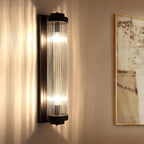 Pipe Wall Mounted Lamp Modern Style Clear Crystal and Metal 2 Lights Sconce Fixture in Black for Bedside