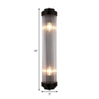 Pipe Wall Mounted Lamp Modern Style Clear Crystal and Metal 2 Lights Sconce Fixture in Black for Bedside