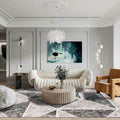 Gray novelty rug polyester geometric pattern rug washable non-slip back rug for living room