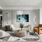 Gray novelty rug polyester geometric pattern rug washable non-slip back rug for living room