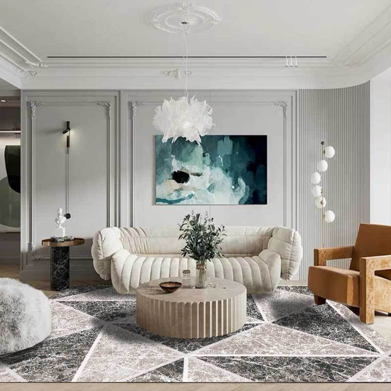Gray novelty rug polyester geometric pattern rug washable non-slip back rug for living room
