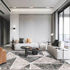 Gray novelty rug polyester geometric pattern rug washable non-slip back rug for living room