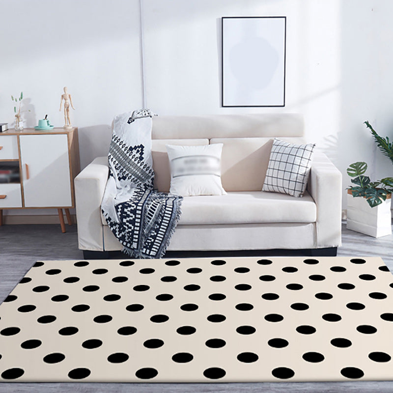 Modern living room rug in ivory polka dot pattern rug polyester machine washable pet-friendly area rug