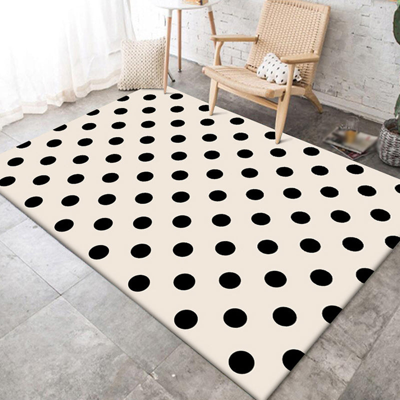 Modern living room rug in ivory polka dot pattern rug polyester machine washable pet-friendly area rug