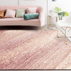 Modern living room rug in pink glamour stripe print rug polyester non-slip machine washable rug