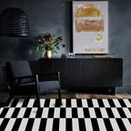 Contemporary Checkered Pattern Rug Black and White Polyester Rug Machine Washable Non-Slip Area Rug for the Bedroom