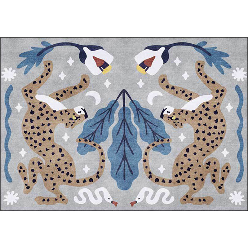 Stylish animal pattern rug gray and blue Nordic rug polyester washable non-slip back rug for the living room