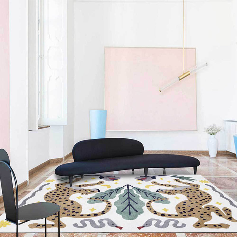 Stylish animal pattern rug gray and blue Nordic rug polyester washable non-slip back rug for the living room