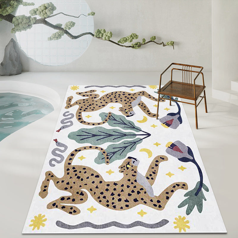 Stylish animal pattern rug gray and blue Nordic rug polyester washable non-slip back rug for the living room