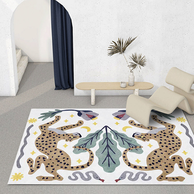 Stylish animal pattern rug gray and blue Nordic rug polyester washable non-slip back rug for the living room