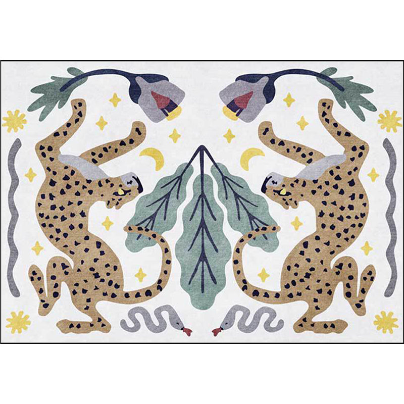 Stylish animal pattern rug gray and blue Nordic rug polyester washable non-slip back rug for the living room