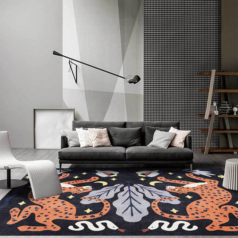 Stylish animal pattern rug gray and blue Nordic rug polyester washable non-slip back rug for the living room