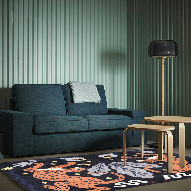 Stylish animal pattern rug gray and blue Nordic rug polyester washable non-slip back rug for the living room