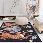Stylish animal pattern rug gray and blue Nordic rug polyester washable non-slip back rug for the living room