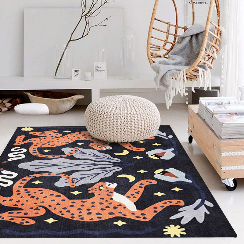 Stylish animal pattern rug gray and blue Nordic rug polyester washable non-slip back rug for the living room