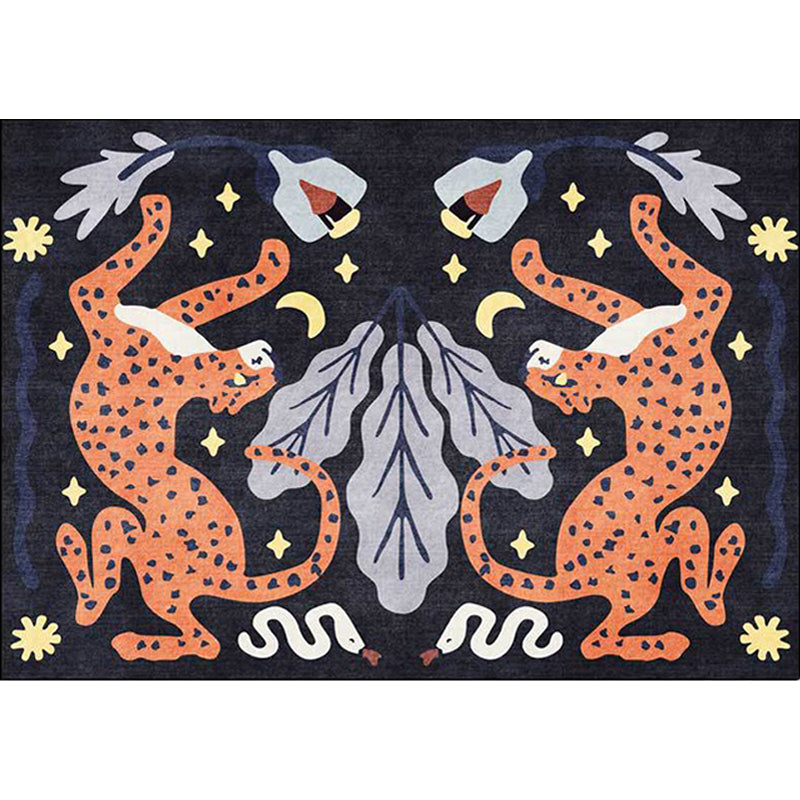 Stylish animal pattern rug gray and blue Nordic rug polyester washable non-slip back rug for the living room