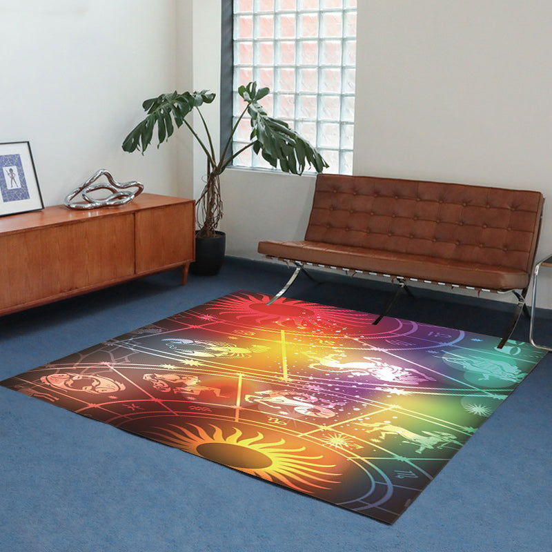 Modern Living Room Rug Colorful Space Sun Constellation Print Rug Polyester Washable Rug