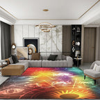 Modern Living Room Rug Colorful Space Sun Constellation Print Rug Polyester Washable Rug
