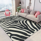 Contemporary Zebra Stripe Rug Black and White Polyester Rug Machine Washable Non-Slip Rug for the Bedroom