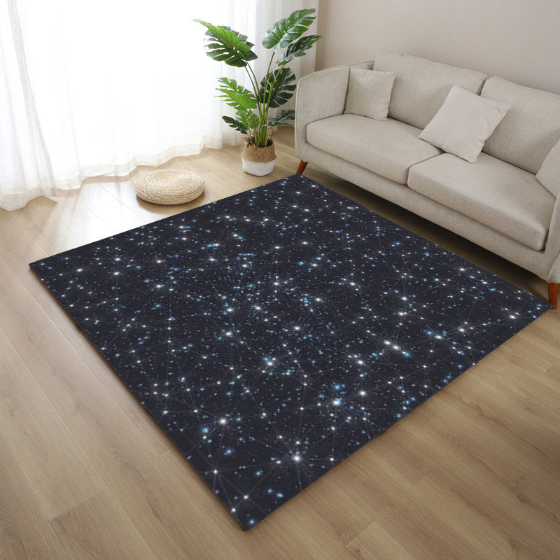 Blue Bedroom Rug Modern Space Star Pattern Area Rug Polyester Machine Washable Rug