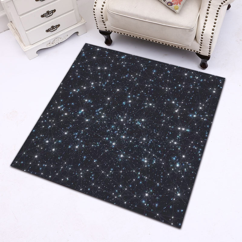 Blue Bedroom Rug Modern Space Star Pattern Area Rug Polyester Machine Washable Rug
