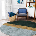Green and gold novelty rug Polyester color block rug washable non-slip backing rug for living room