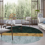 Green and gold novelty rug Polyester color block rug washable non-slip backing rug for living room