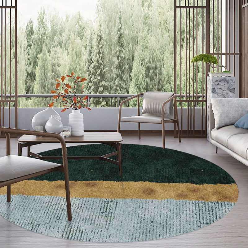 Green and gold novelty rug Polyester color block rug washable non-slip backing rug for living room