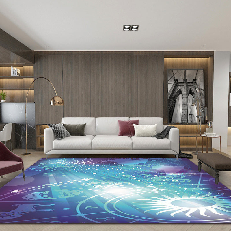 Contemporary modern rug in blue outdoor constellation pattern rug polyester washable rug for home decoration