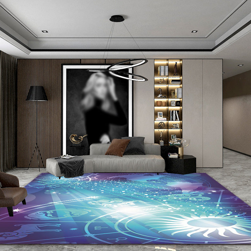 Contemporary modern rug in blue outdoor constellation pattern rug polyester washable rug for home decoration