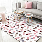 White Bedroom Rug Modern Polka Dot Pattern Hexagon Pattern Rug Polyester Non-Slip Back Rug
