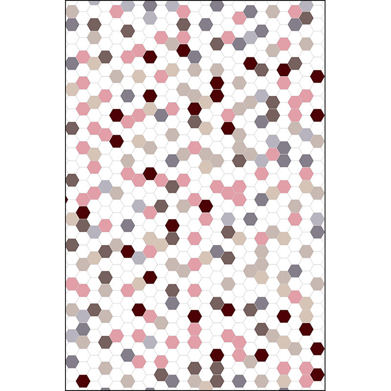 White Bedroom Rug Modern Polka Dot Pattern Hexagon Pattern Rug Polyester Non-Slip Back Rug