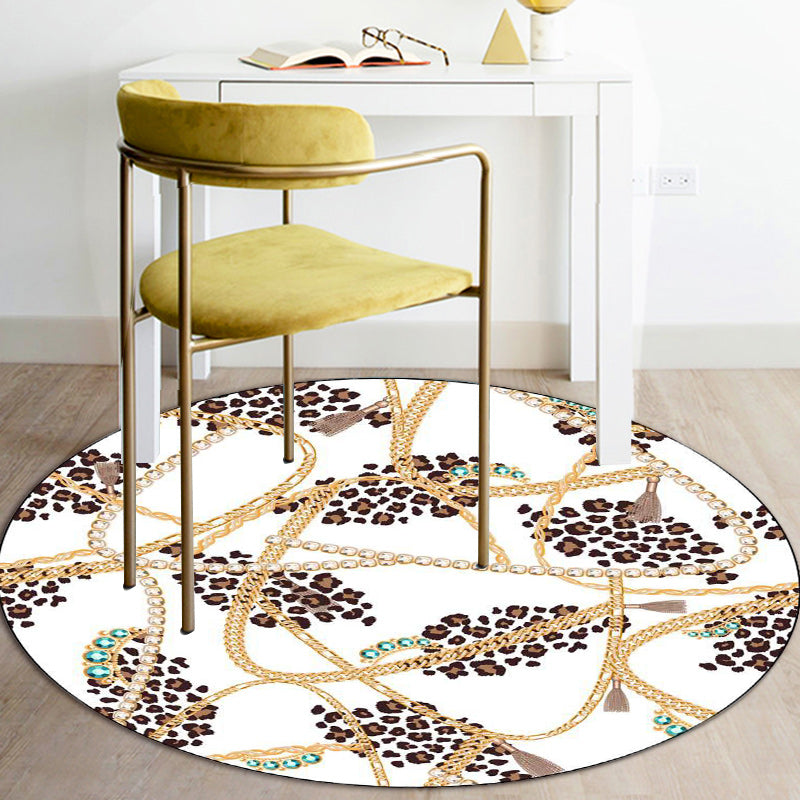 White Bedroom Carpet Modern Leopard Chain Pattern Area Rug Polyester Pet-Friendly Washable Rug