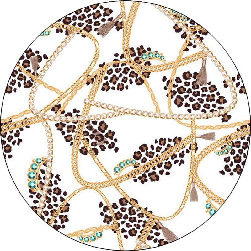 White Bedroom Carpet Modern Leopard Chain Pattern Area Rug Polyester Pet-Friendly Washable Rug