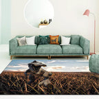 Funky Dinosaur Pattern Rug Brown and Blue Nordic Rug Polyester Washable Anti-Slip Back Rug for the Living Room