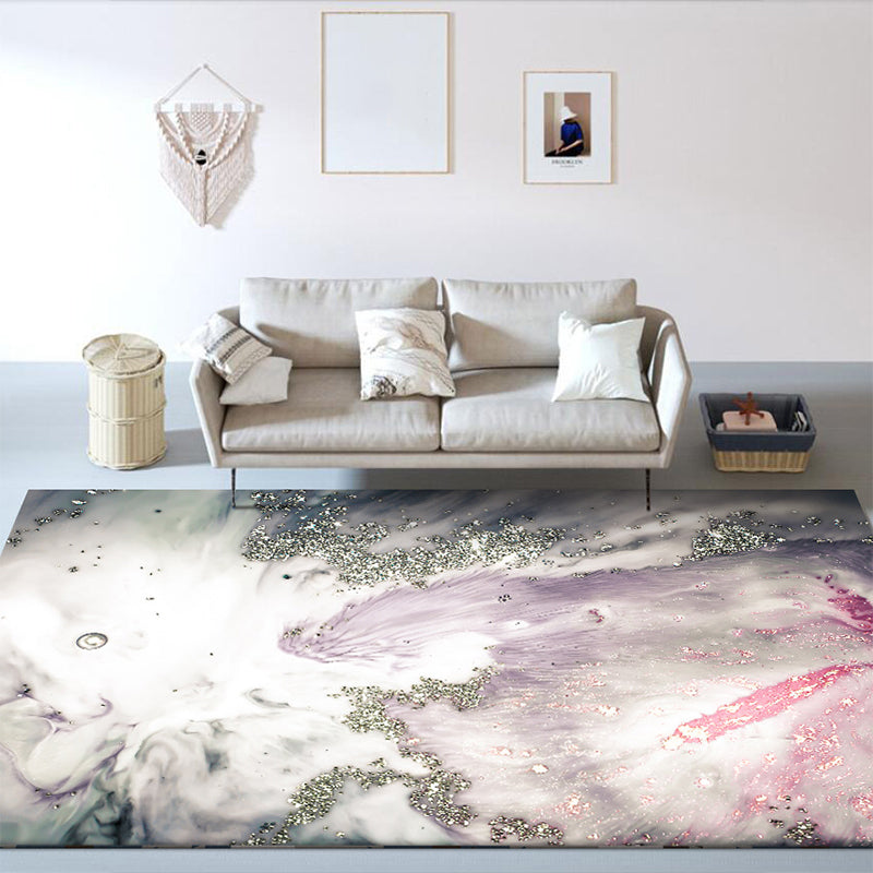 Modern living room rug in gray and pink Abstract seawater print rug Polyester washable pet-friendly rug