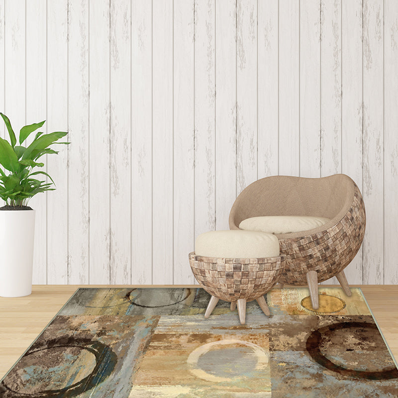 New Abstract Rug Light Brown Polyester Rug Machine Washable Non-Slip Area Rug for the Bedroom