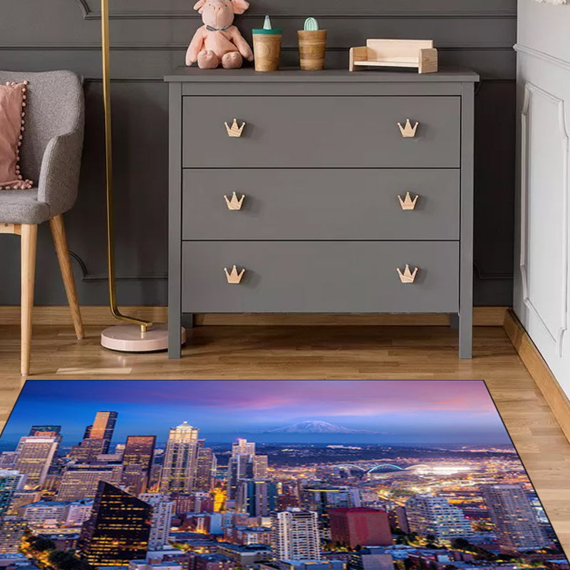 Purple novelty carpet polyester geo-pattern rug washable non-slip backing rug for living room