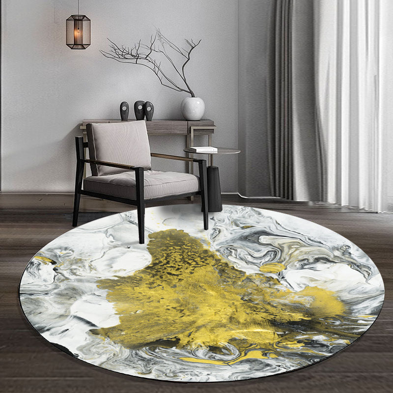 Yellow and White Bedroom Carpet Modern Abstract Painting Pattern Carpet Polyester Pet-Friendly Washable Carpet