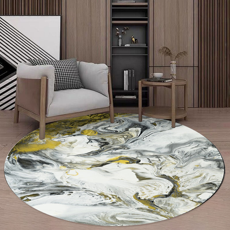 Yellow and White Bedroom Carpet Modern Abstract Painting Pattern Carpet Polyester Pet-Friendly Washable Carpet