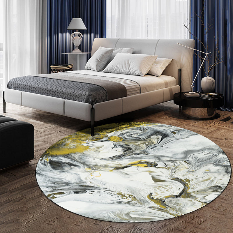 Yellow and White Bedroom Carpet Modern Abstract Painting Pattern Carpet Polyester Pet-Friendly Washable Carpet