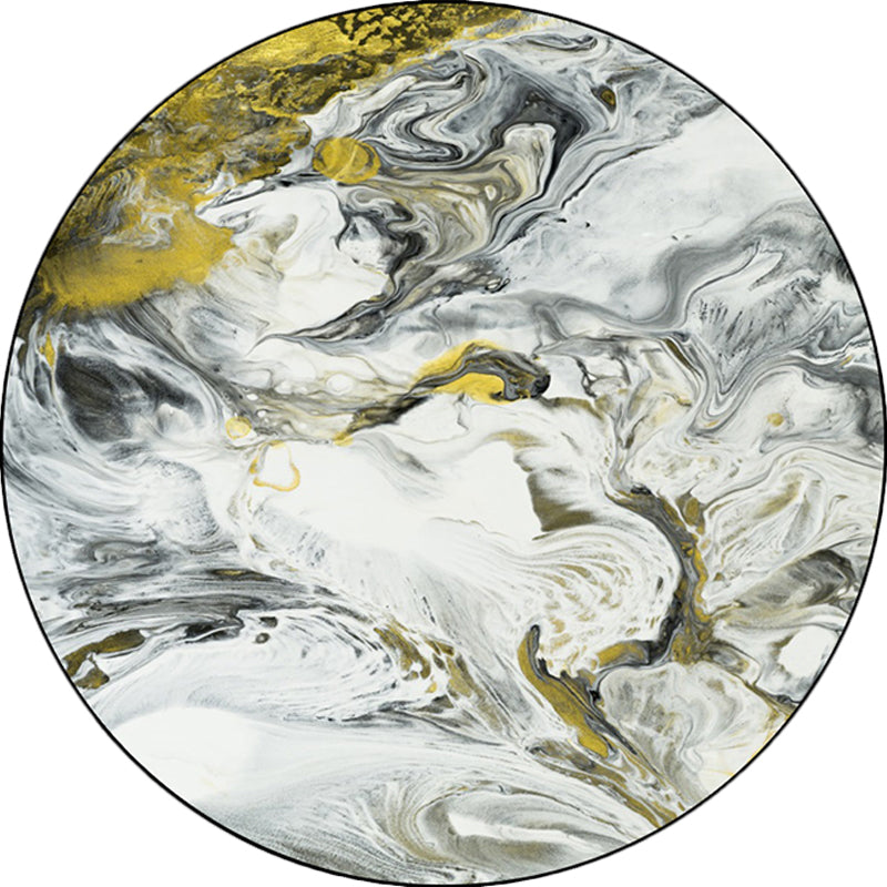Yellow and White Bedroom Carpet Modern Abstract Painting Pattern Carpet Polyester Pet-Friendly Washable Carpet
